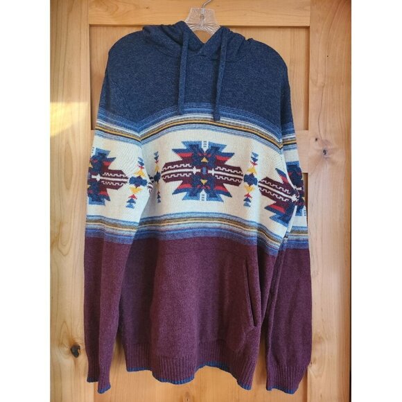 American Eagle Wool Blend LARGE Hoodie Sweater Southwest Knit Tribal Mens Aztec - Picture 1 of 6